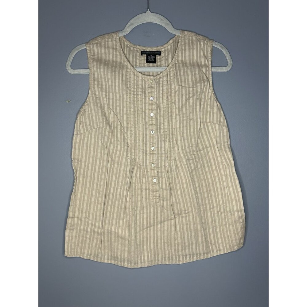 Preswick & Moore Sleeveless 100% Cotton Blouse Size S Pin Tuck Pearl Button